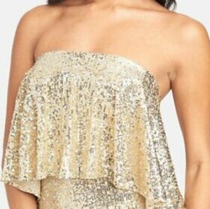 bebe Gold Sequin Jumpsuit/Never Worn